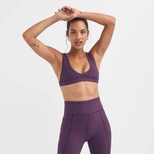 For Love & Lemons Ribbed Seamless Bra & Leggings in Plum Purple - Size Small